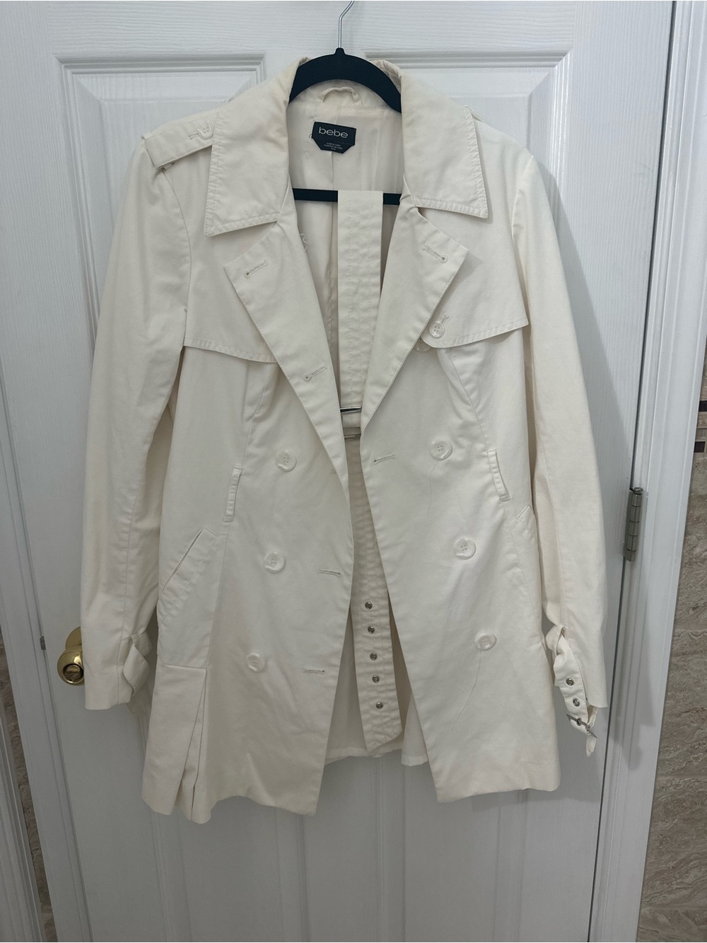 bebe Off-White Double-Breasted Trench Coat